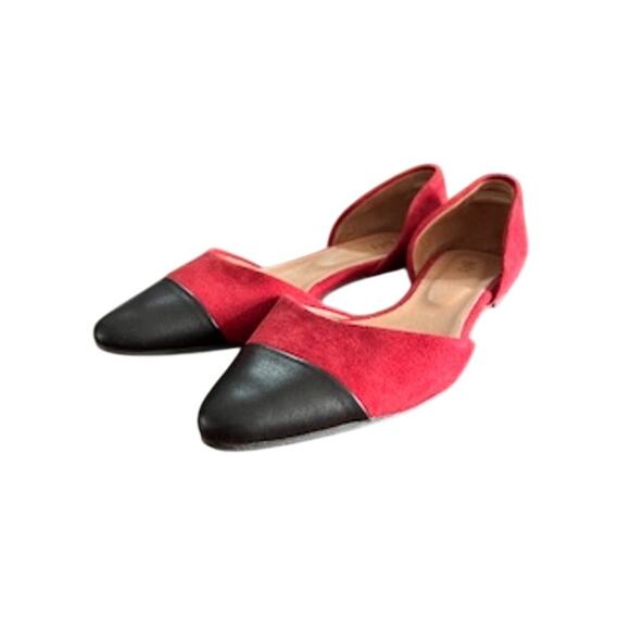 J. Jill Women's sz 9M Gray Black & Garnet Red Suede Pointed Toe D'Orsay Flats - Picture 2 of 11